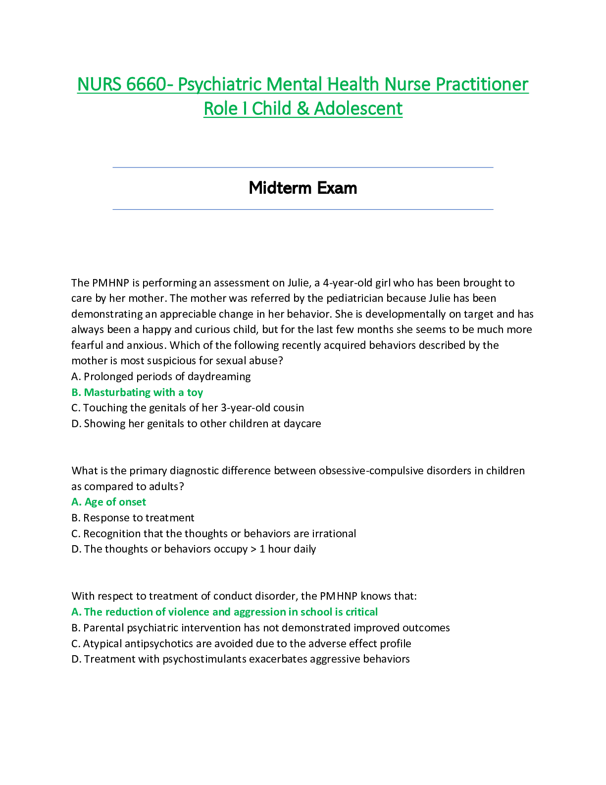 Preview of NURS 6660 / NURS6660 Midterm Exam (Latest): Psychiatric Mental Health Nurse Practitioner R